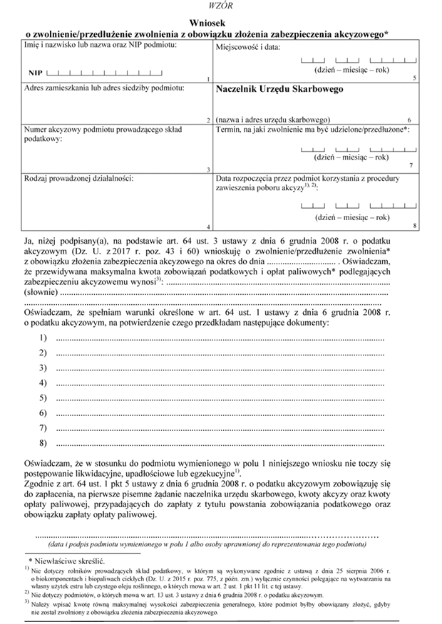 Wniosek o zwolnienie/przeduenie zwolnienia z obowizku zoenia zabezpieczenia akcyzowego