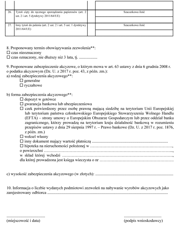 Wniosek o wydanie zezwolenia na nabywanie wyrobw akcyzowych jako zarejestrowany odbiorca