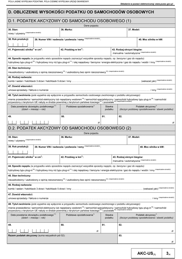 AKC-US Deklaracja uproszczona w sprawie podatku akcyzowego od samochodw osobowych