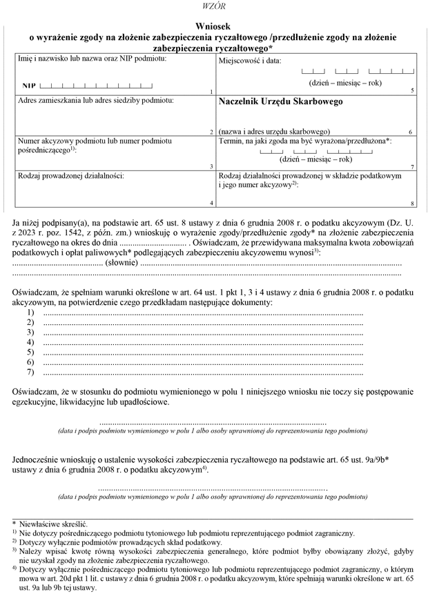 Wniosek o wyraenie zgody na zoenie zabezpieczenia ryczatowego/przeduenie zgody na zoenie zabezpieczenia ryczatowego