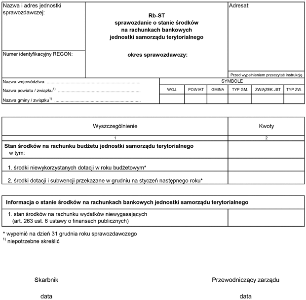 Rb-ST sprawozdanie o stanie rodkw na rachunkach bankowych jednostki samorzdu terytorialnego