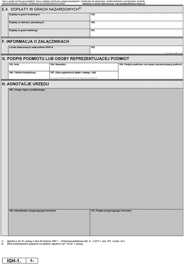 IGH-1 Informacja dotyczca funkcjonowania podmiotu urzdzajcego i prowadzcego dziaalno w zakresie gier hazardowych