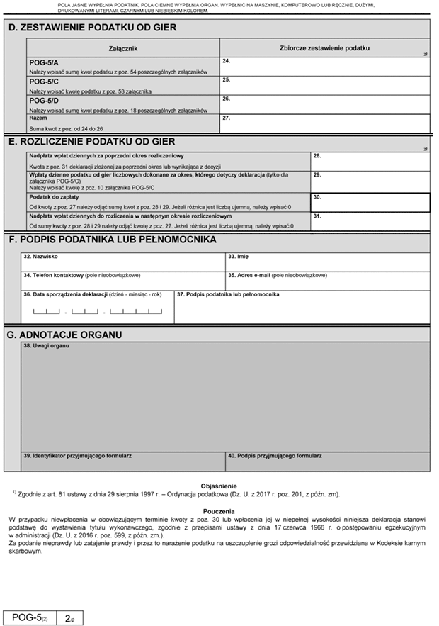 POG-5 Deklaracja dla podatku od gier
