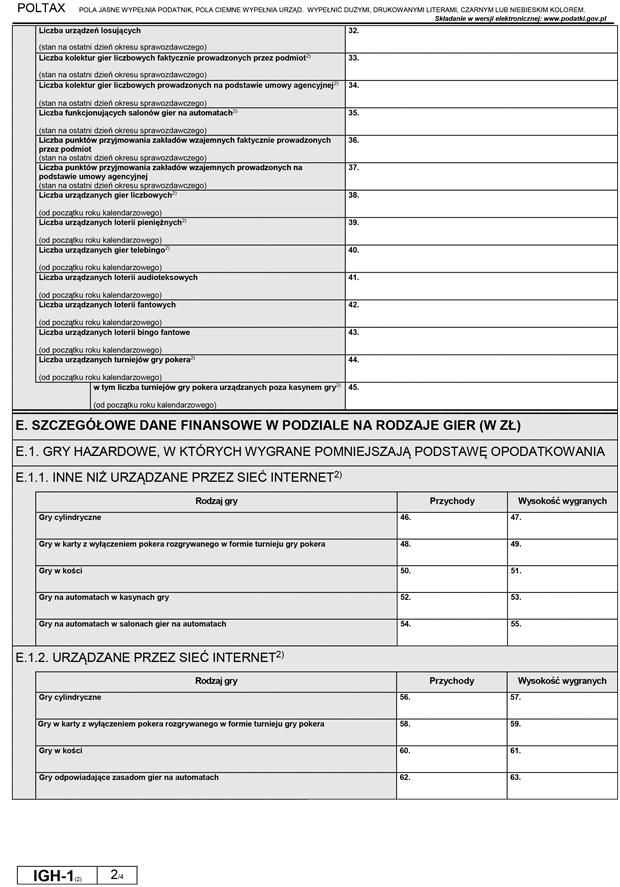 IGH-1 Informacja dotyczca funkcjonowania podmiotu urzdzajcego i prowadzcego dziaalno w zakresie gier hazardowych
