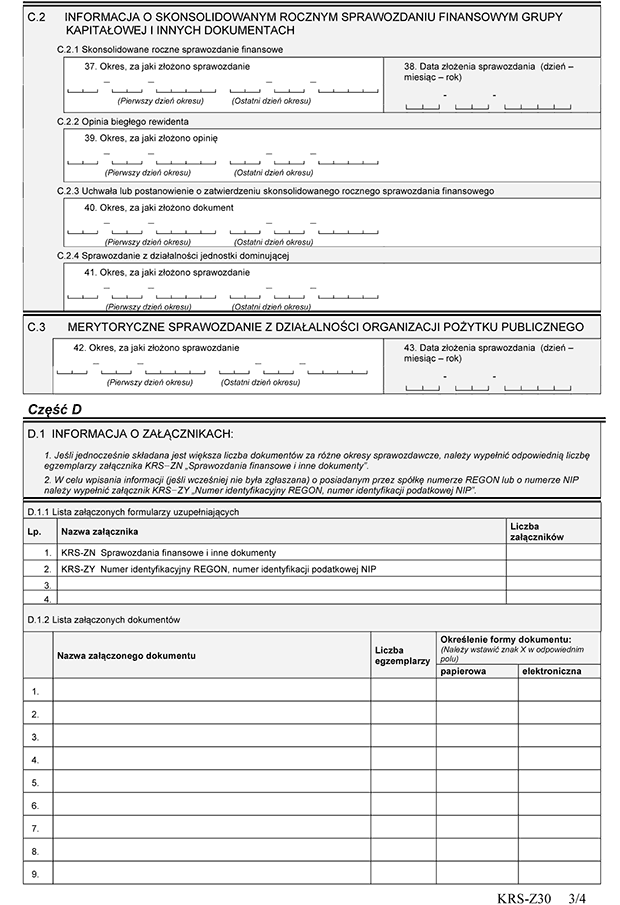 KRS-Z30. Wniosek o zmian wpisu w Krajowym Rejestrze Sdowym - sprawozdania finansowe i inne dokumenty