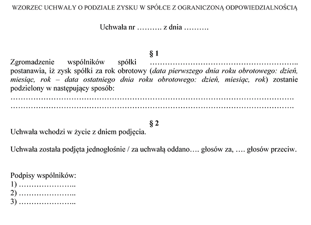 Wzorzec uchway o podziale zysku w spce z ograniczon odpowiedzialnoci