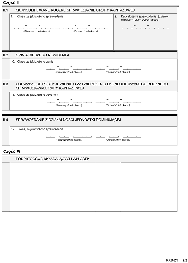 KRS-ZN. Sprawozdania finansowe i inne dokumenty - zacznik do wniosku o wpis / zmian danych w rejestrze przedsibiorcw