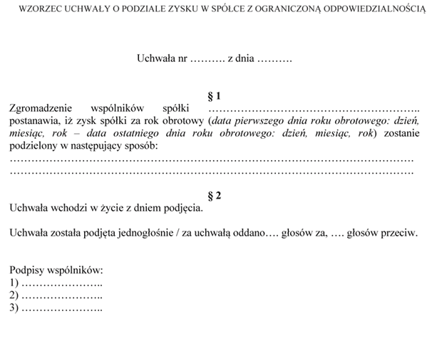 Wzorzec uchway o podziale zysku w spce z ograniczon odpowiedzialnoci