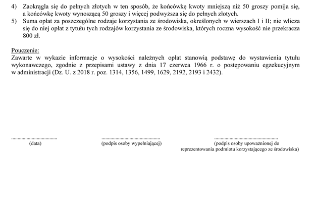 Wykaz zawierajcy zbiorcze zestawienie informacji o zakresie korzystania ze rodowiska oraz o wysokoci nalenych opat