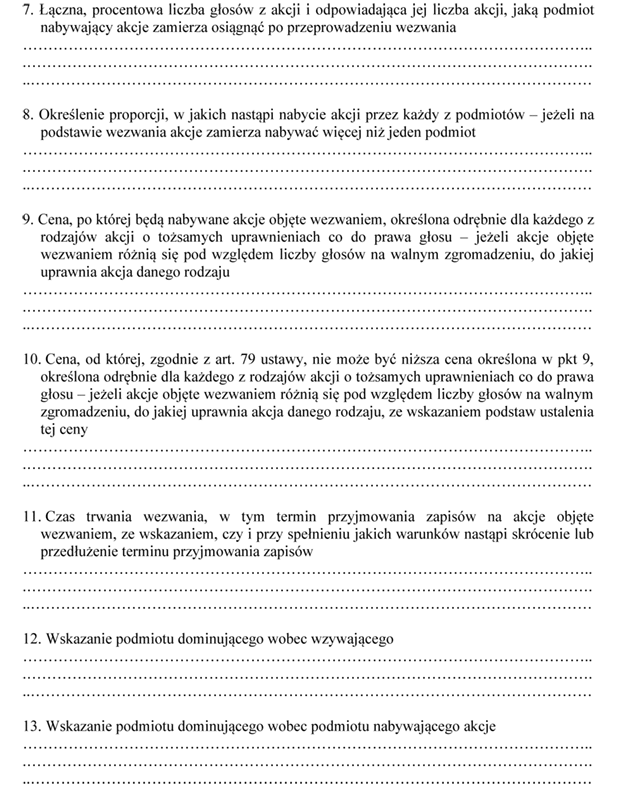 Wezwanie do zapisywania si na sprzeda lub zamian akcji zgodnie z art. 73 ust. 1 i art. 74 ust. 1 ustawy z dnia 29 lipca 2005 r. o ofercie publicznej i warunkach wprowadzania instrumentw finansowych do zorganizowanego systemu obrotu oraz o spkach publicznych