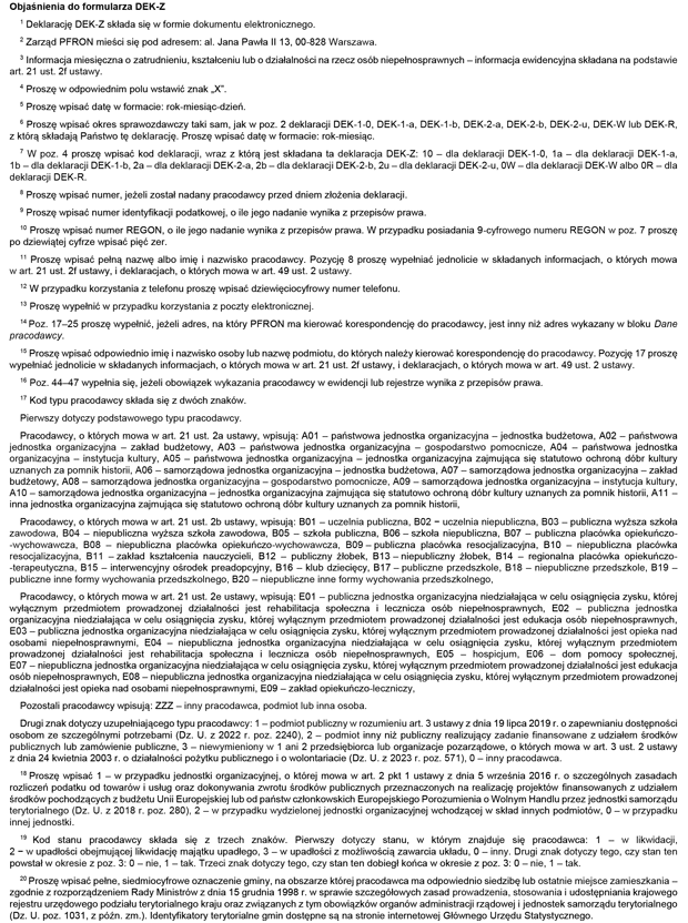 DEK-Z Deklaracja wpat na Pastwowy Fundusz Rehabilitacji Osb Niepenosprawnych - deklaracja ewidencyjna