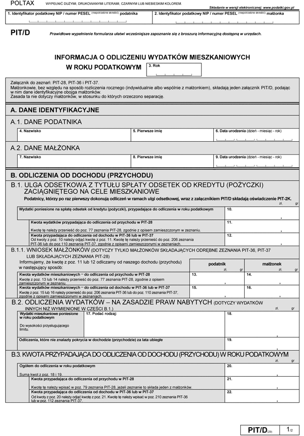 PIT/D Informacja o odliczeniu wydatkw mieszkaniowych