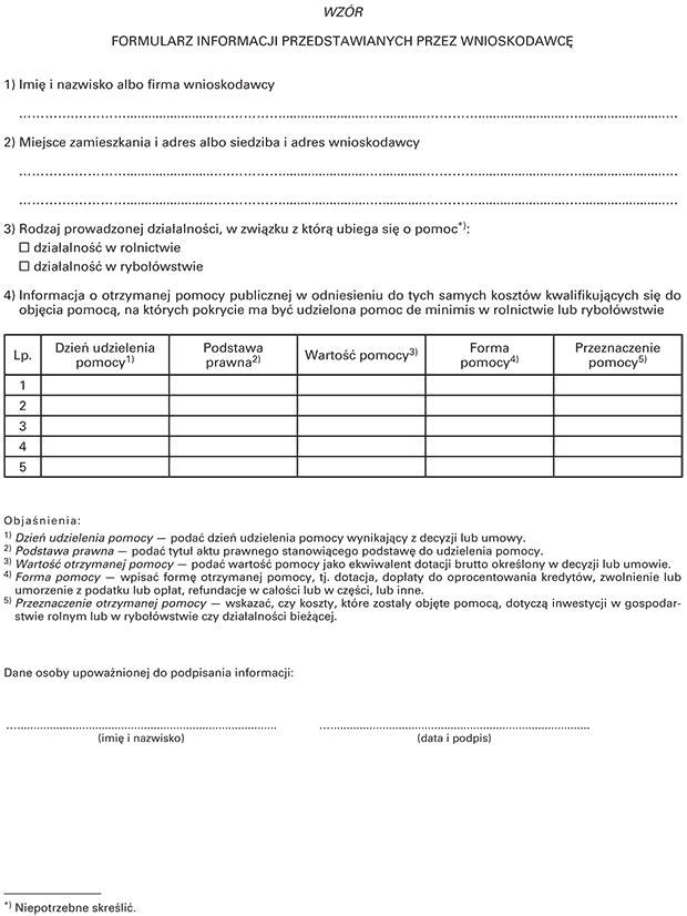 Formularz informacji przedstawianych przez wnioskodawc
