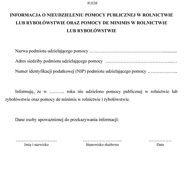 Informacja o nieudzieleniu pomocy publicznej w rolnictwie lub rybowstwie oraz pomocy de minimis w rolnictwie lub rybowstwie