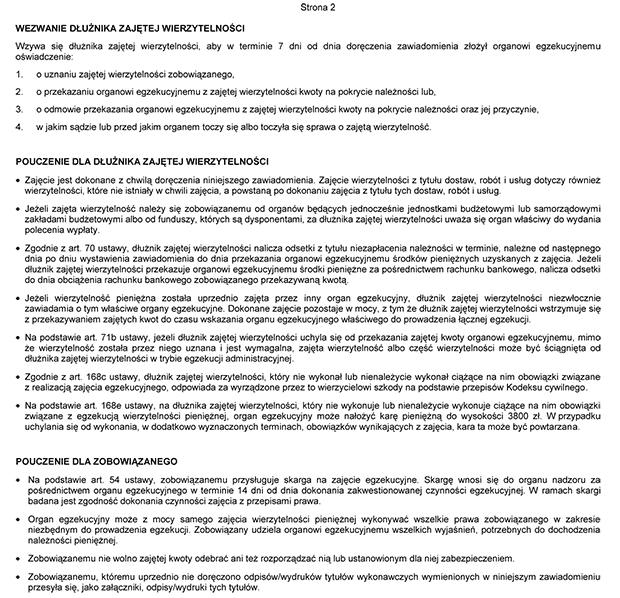 Zawiadomienie o zajciu innej wierzytelnoci pieninej