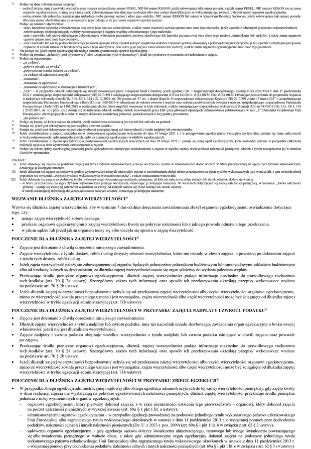 Zawiadomienie o zajciu innej wierzytelnoci pieninej