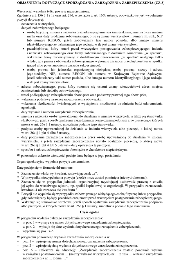 ZZ-3 Zarzdzenie zabezpieczenia stosowane w zabezpieczeniu wykonania obowizku o charakterze niepieninym