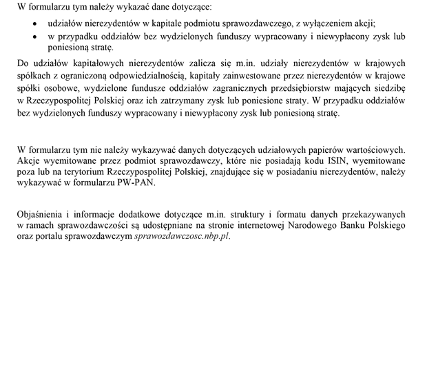 Formularz PZ-UDZ Pasywa - udziay kapitaowe podmiotu sprawozdawczego bdce w posiadaniu nierezydentw