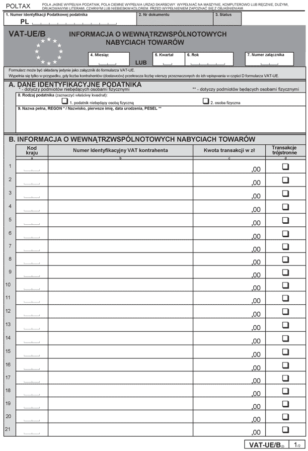 VAT-UE/B - Informacja o wewntrzwsplnotowych nabyciach towarw