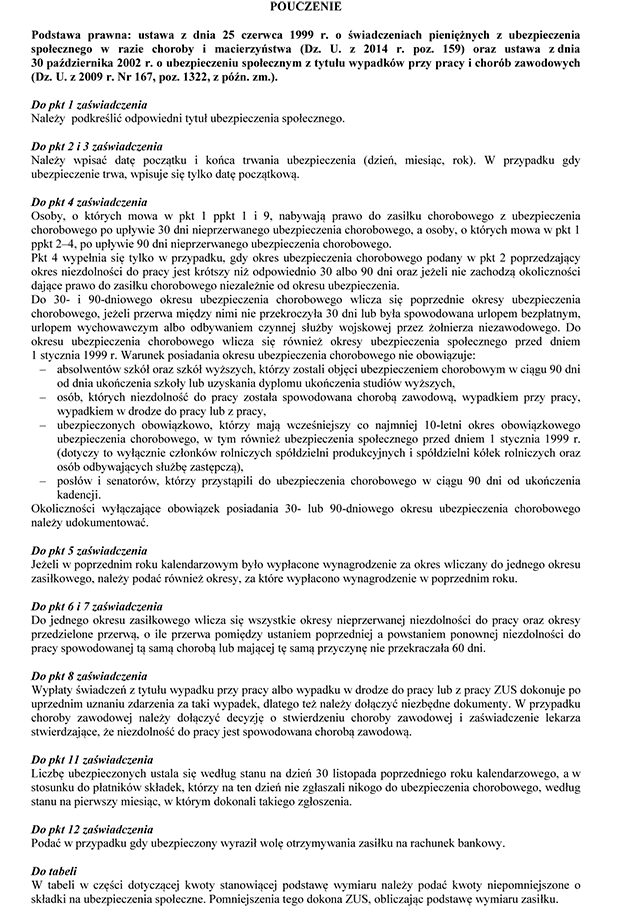 ZUS Z-3a. Zawiadczenie patnika skadek