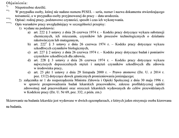 Skierowanie na badania lekarskie (wstpne/okresowe/kontrolne)