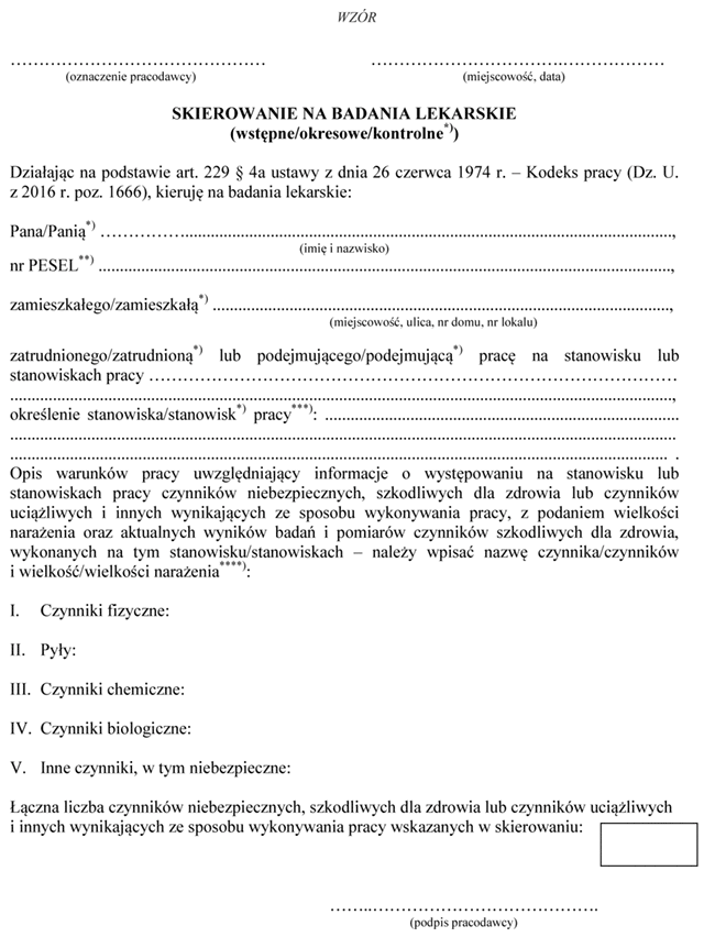 Skierowanie na badania lekarskie (wstpne/okresowe/kontrolne)